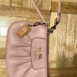 Coach Pale Pink Leather Wristlet with Gold Hardware